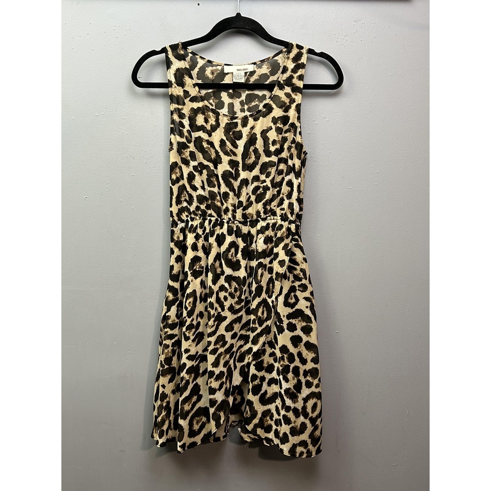 Sans Souci Dress Womens Small Tan Leopard Print ICD-001-6L Sleeveless Mini Tulip